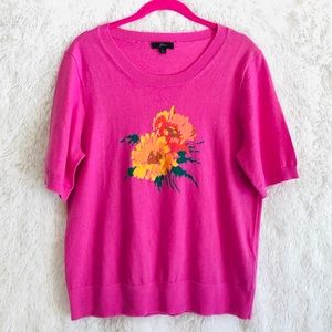 NWOT J. Crew light pink knit flower top blouse L